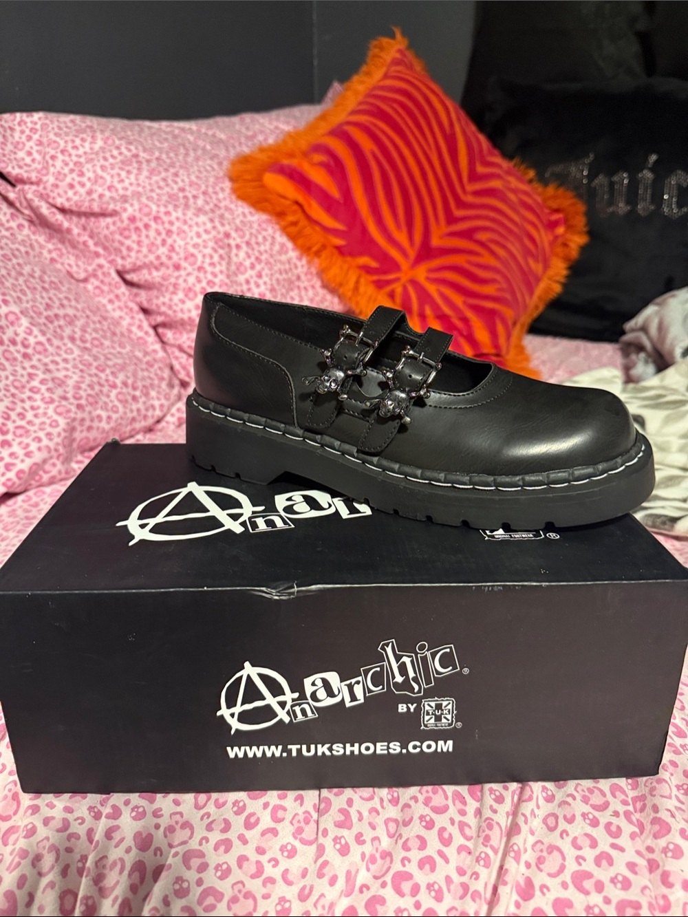 T.U.K Black Mary Jane Chunky Loafers with Buckle Accents